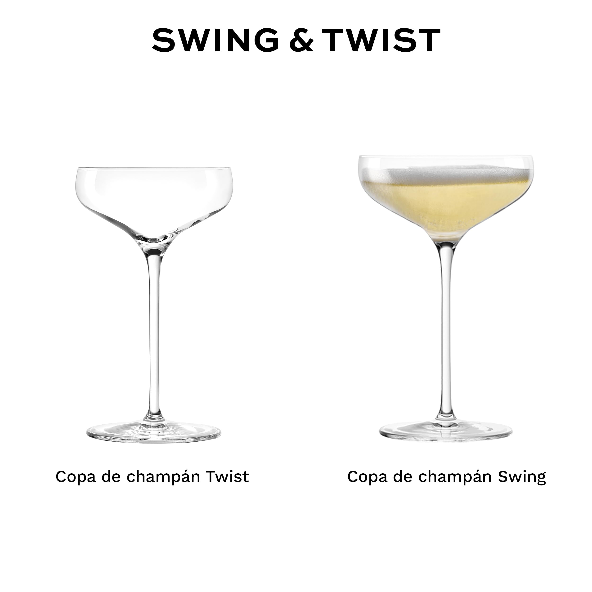 Stölzle Lausitz Copas de Champagne SWING Juego de 6, 300ml – Elegantes Copas de Champagne Ideales para Vino Espumoso & Cócteles – Copas de Cristal de Alta Calidad – Aptas para Lavavajillas