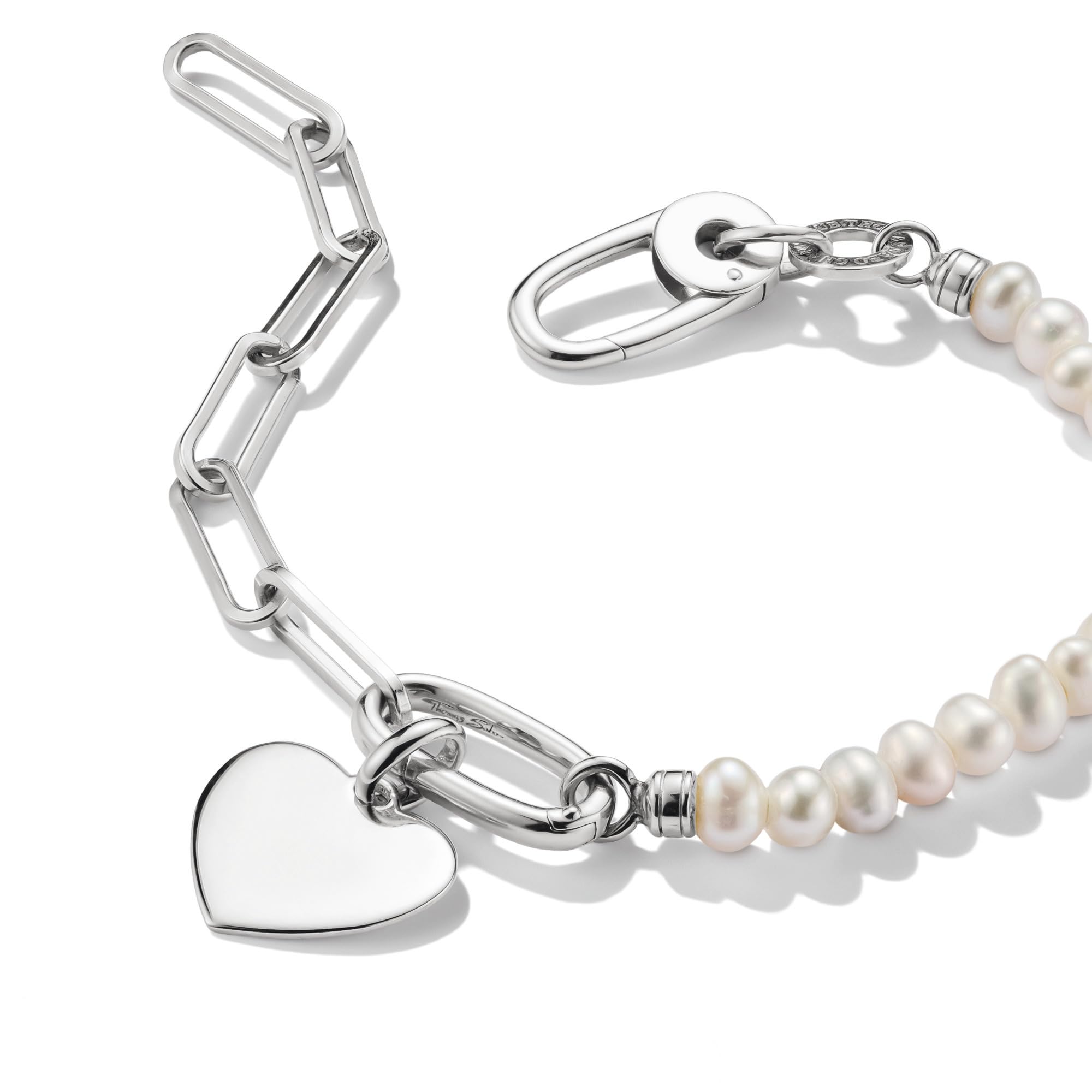 Charm Armband Silber mit Paperclip-Kette & Süßwasserperlen – Recyceltes 925 Sterling Silber mit Connect Link