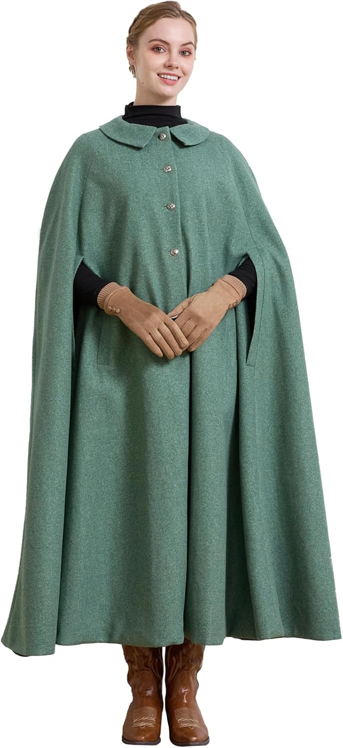 BEAUTELICATE Wool Blend Cloak Slit Sleeve 2 Pockets Turn-Down Collar Fleece Cloak Winter Cape