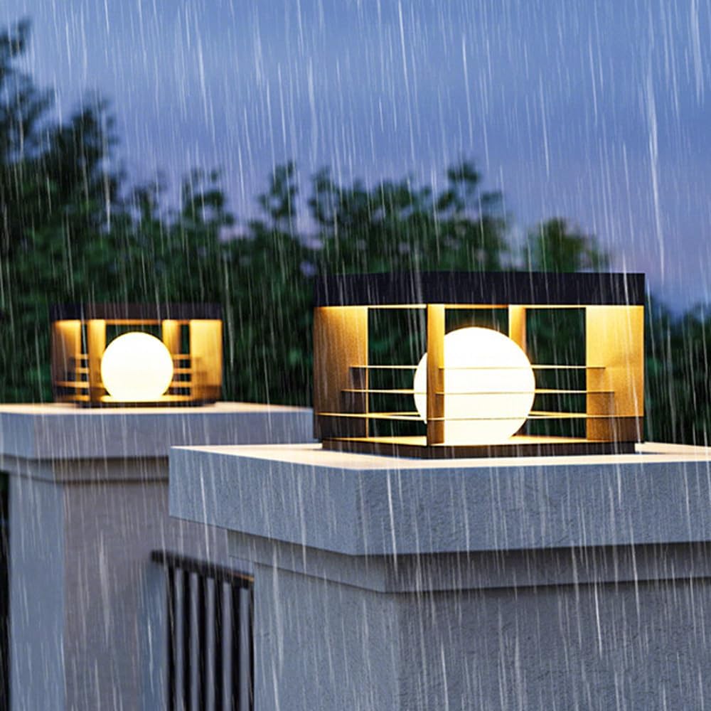 Outdoor Post Light With Glass Globe Post Pillar Lights Modern Black Exterior E26 Column Lamps Waterproof Landscape Pathway Lamps Anti-rust Fence Deck Lanterns Porch Gate Pier Pedestal Bollard Lighting