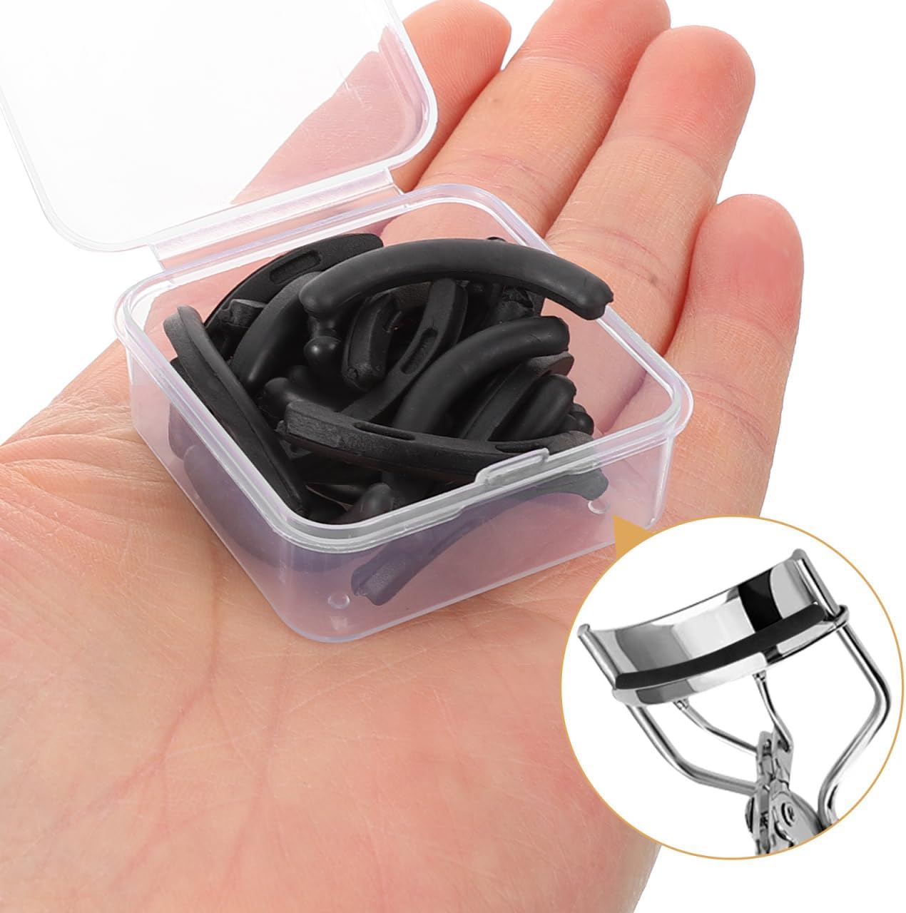 24Pcs Eyelash Curler Refills, Universal Lash Replacement Pads, Soft Rubber Eyelash Curler Refill Pad Cushions for Lasting Curling, Black Adhesive Strips with Box