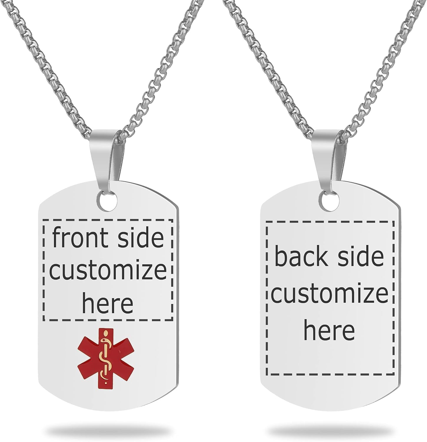 Personalized Medical Alert Necklace - Free Laser Engraving, Tarnish-Resistant Stainless Steel ID Pendant for Men & Women
