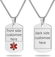 Vista 58 de Collar de alerta médica, etiqueta grabada con láser, grabado personalizado, etiqueta de identificación de acero inoxidable, colgante para hombres