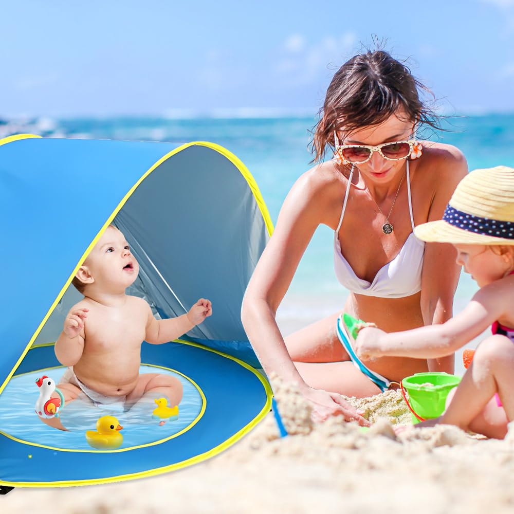 Tente Anti UV Bébé avec Piscine, Afenau 120 * 80 * 70cm Tente de Plage Pop-up, Portabilité Détachable Abri de Plage Bébé pour Jardin, Extérieur