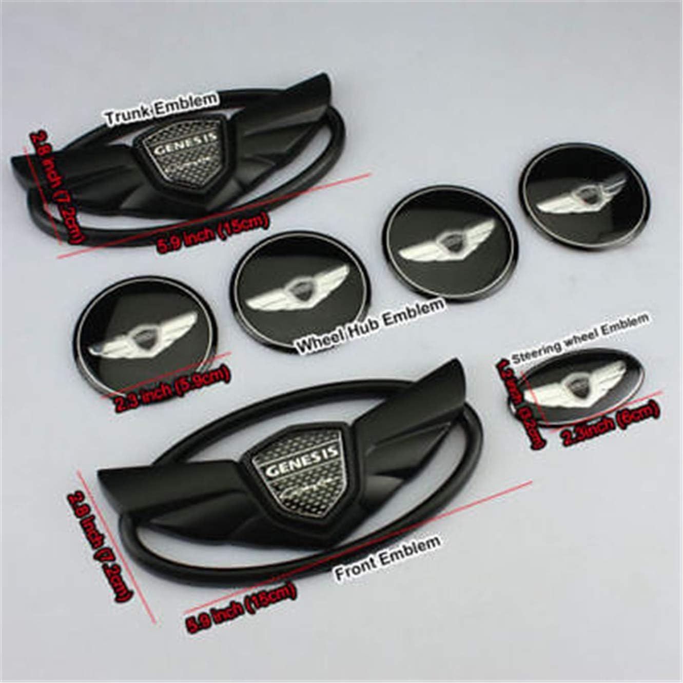 for Hyundai Genesis Coupe Matte Black Wing Logo Emblem Set 7pcs