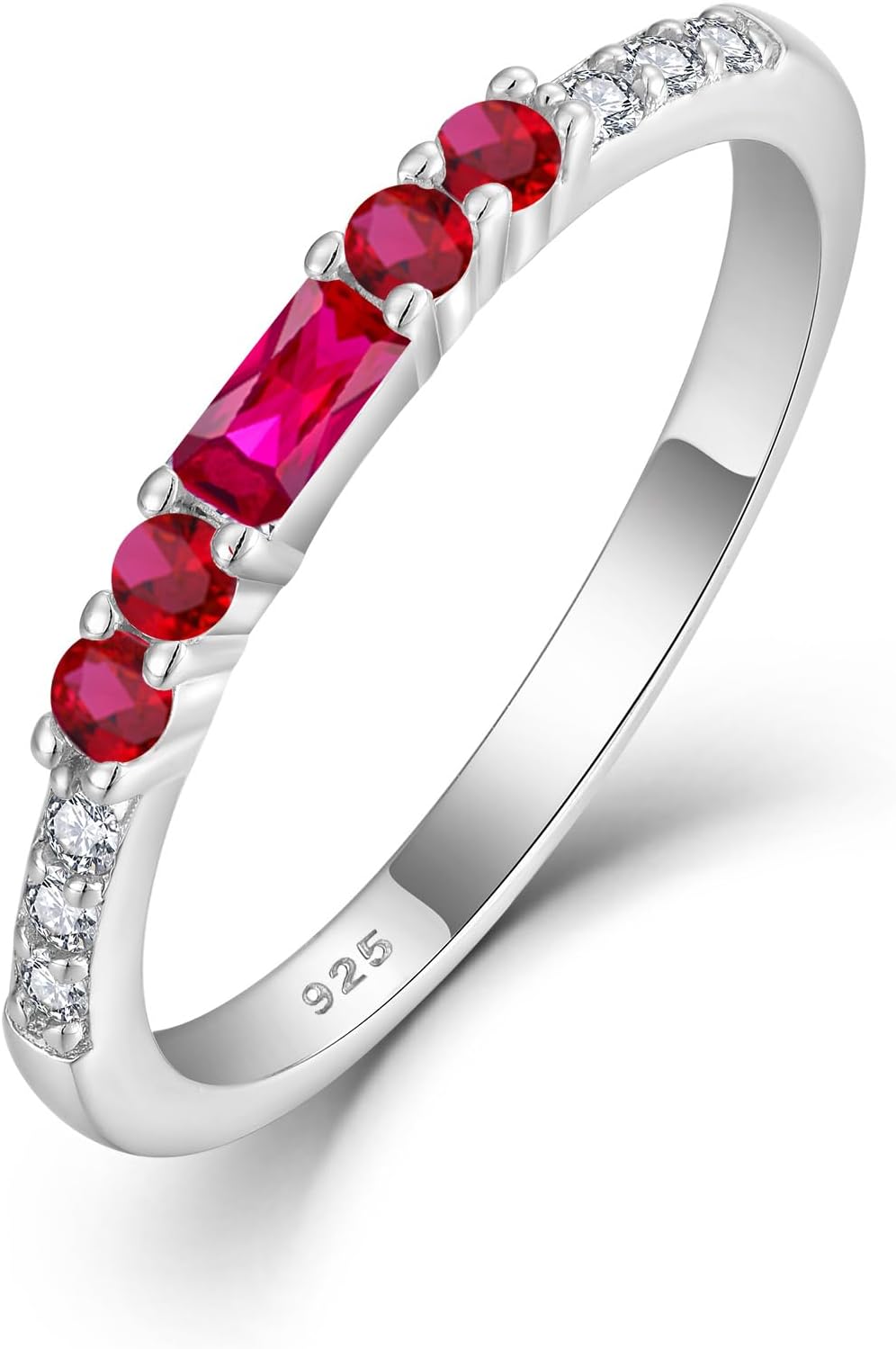 Stackable Eternity Ruby Ring for Women 925 Sterling Silver Baguette Cut July Birthstone Ring for Her Size 9