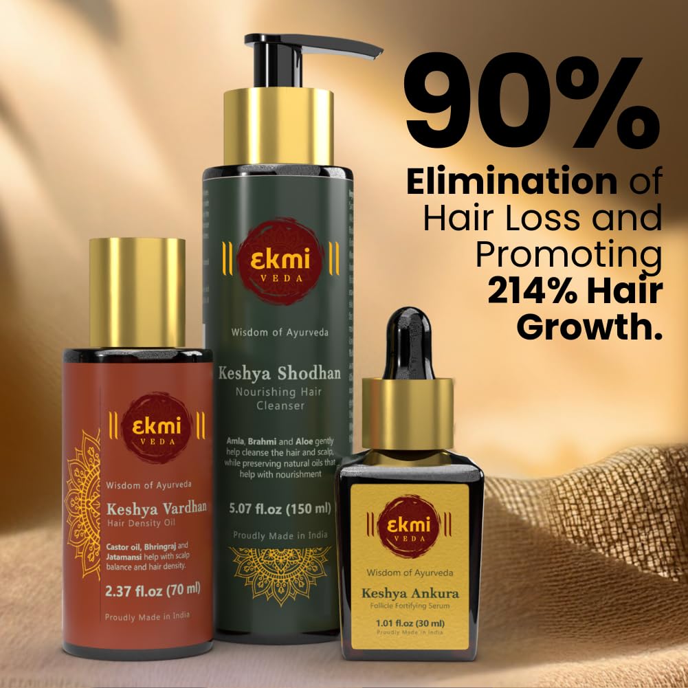Ekmiveda Hair Growth Set with Ayurvedic Herbs, Oil, Shampoo & Serum