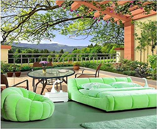 Mural fotográfico personalizado Papel tapiz 3D Balcón Corredor Paisaje de campo Decoración del hogar Papel tapiz de la sala de estar para paredes 120 cm (L) × 80 cm (H)