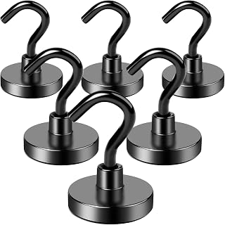LOVIMAG Magnetic Hooks, 50LBS Black Magnet Hooks Strong Neodymium Magnets with Epoxy Coating, Metal Magnetic Hooks for Refrigerator，Locker Accessories, Cruise, Kitchen, Office, Classroom-6 Pack