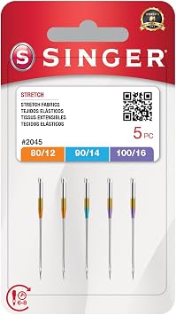 SINGER Stretch Sewing Machine Needles Size 80/12, 90/14, 100/16-5 Pack