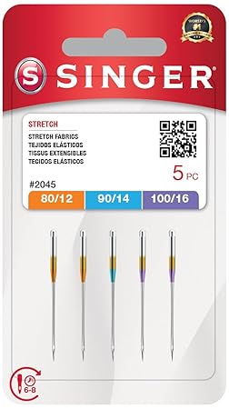 SINGER Stretch Sewing Machine Needles Size 80/12, 90/14, 100/16-5 Pack
