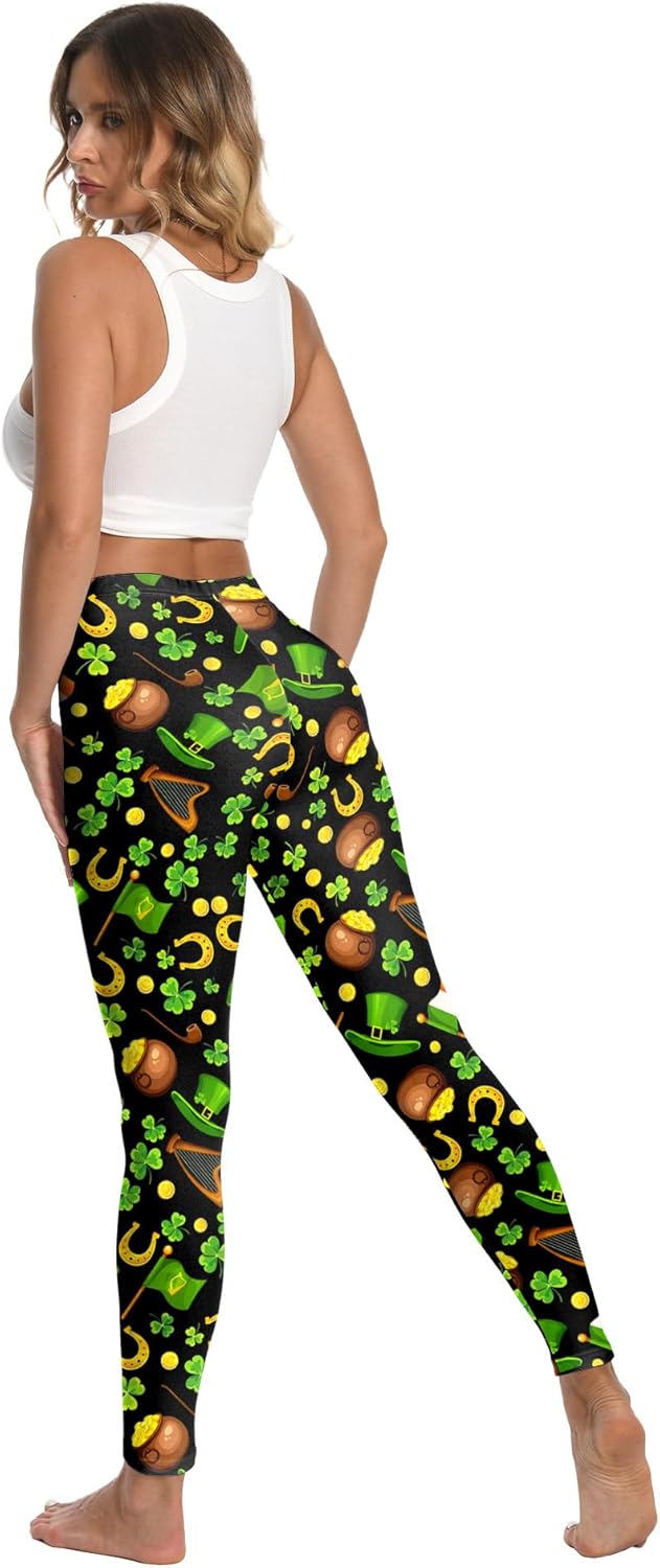 Women's St. Patrick's Day Leggings Shamrock Clover Pattern High Waisted Yoga Pants - Image 5