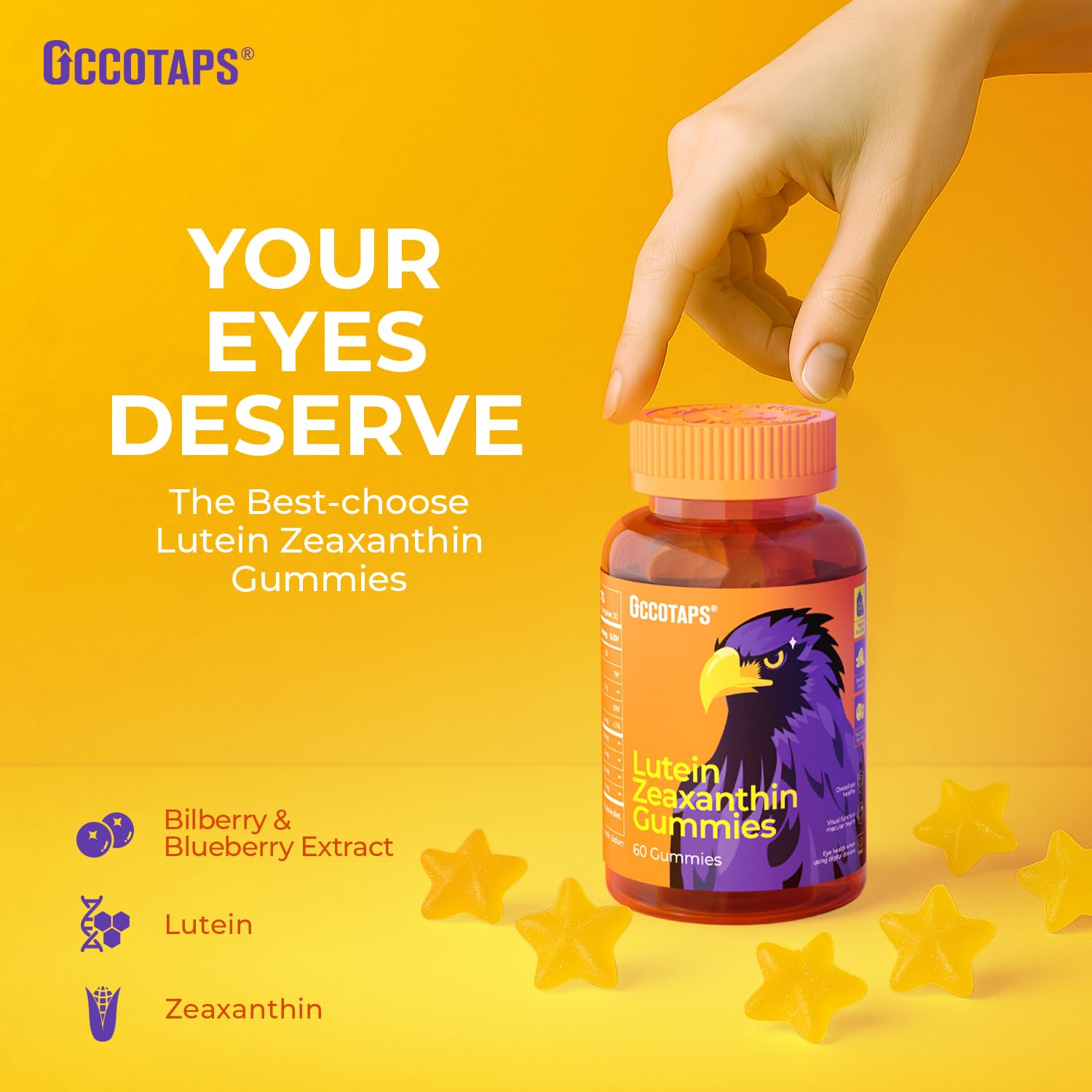 Lutein & Zeaxanthin Gummies - 20mg Lutein + Bilberry, No Sugar, Blue Light Support - Ideal for Dry Eyes & Daily Eye Wellness,120count