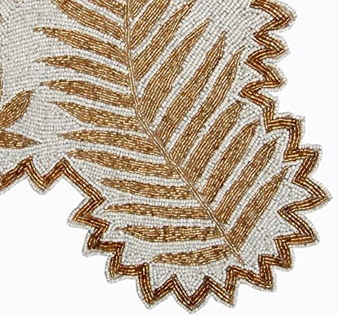 Amazon.com: Ivory Gold Hand Beaded Table Runner 36 Inches Long ...