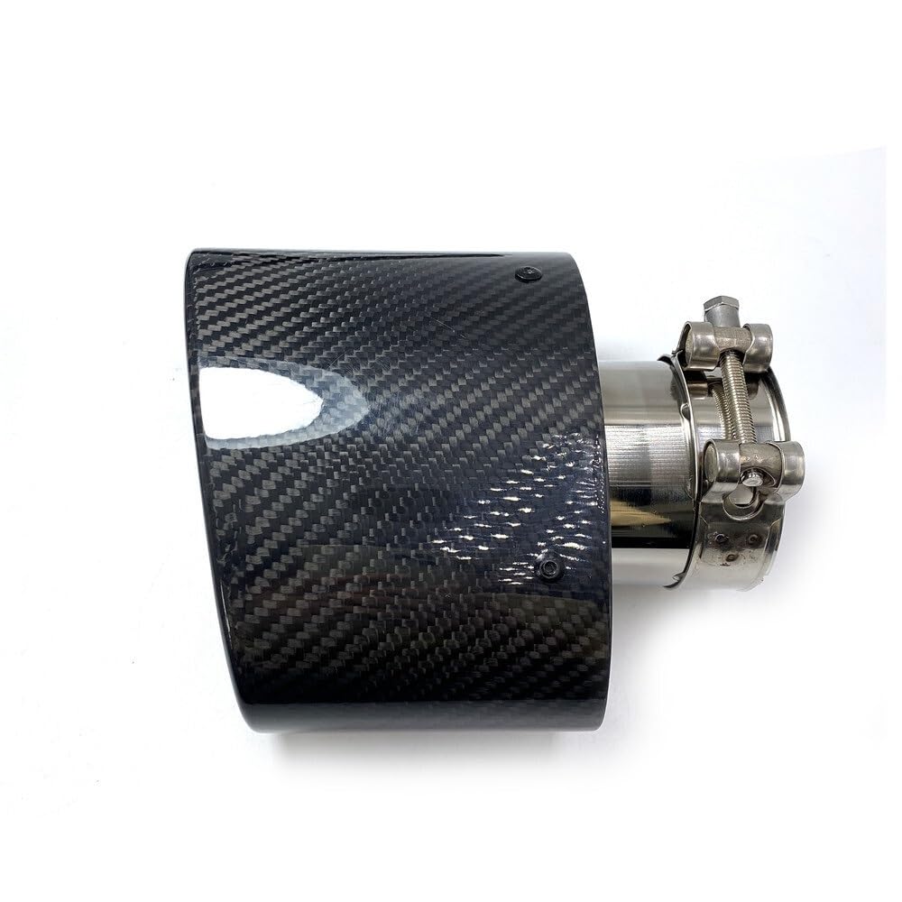 Cola De Escape Coche Punta de silenciador coche fibra carbono brillante, decoración boquilla tubo escape, ovalada plateada Universal, inclinación 150mm, izquierda y derecha(ID 48mm-OD 150mm)