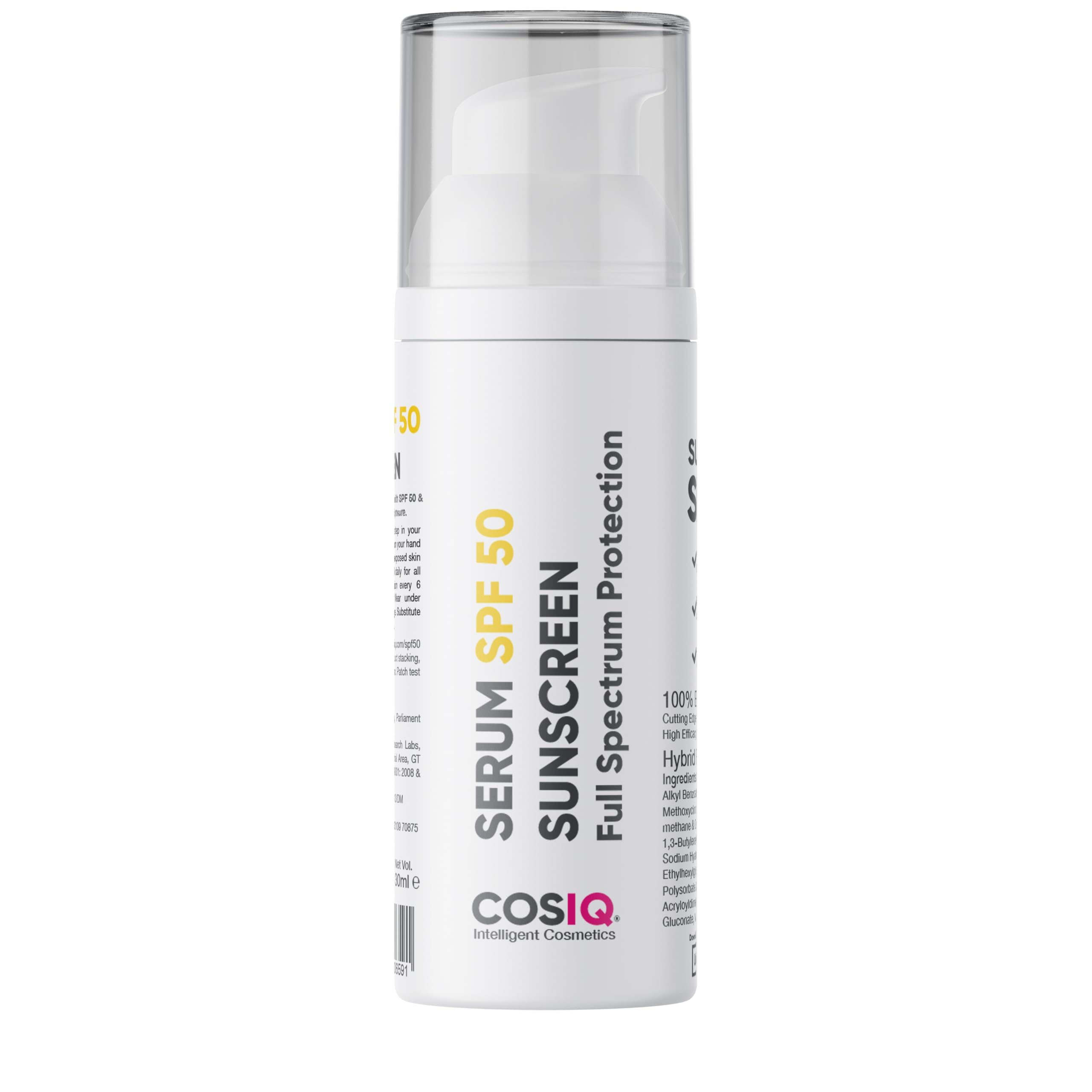 CosIQ Sunprotect Serum Sunscreen SPF 50 PA++++ UVA/B for Broad Spectrum | Lightweight with Hyaluronic | No White Cast | For All Skin Types (Oily, Dry, Acne-prone) | For Men & Women 30ml
