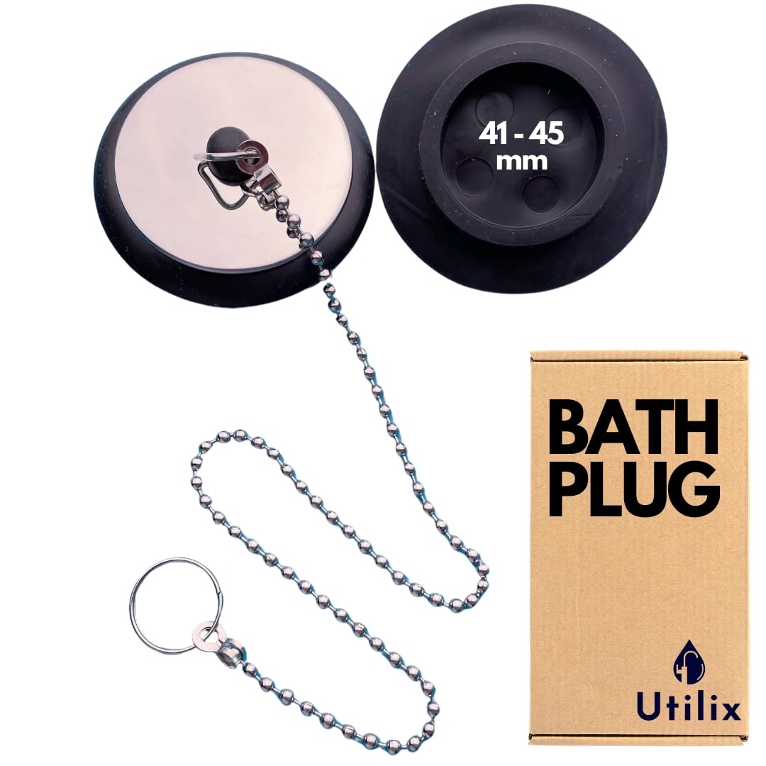 UtilixDurable Bath Plug Replacement, Universal Bathroom Sink Plug Replacement, Leak-Proof Design, Bath Plug and Chain - Universal Bath Plug Fits Most 41mm - 44mm UK Kitchen & Bath Tub Sinks, Plugs