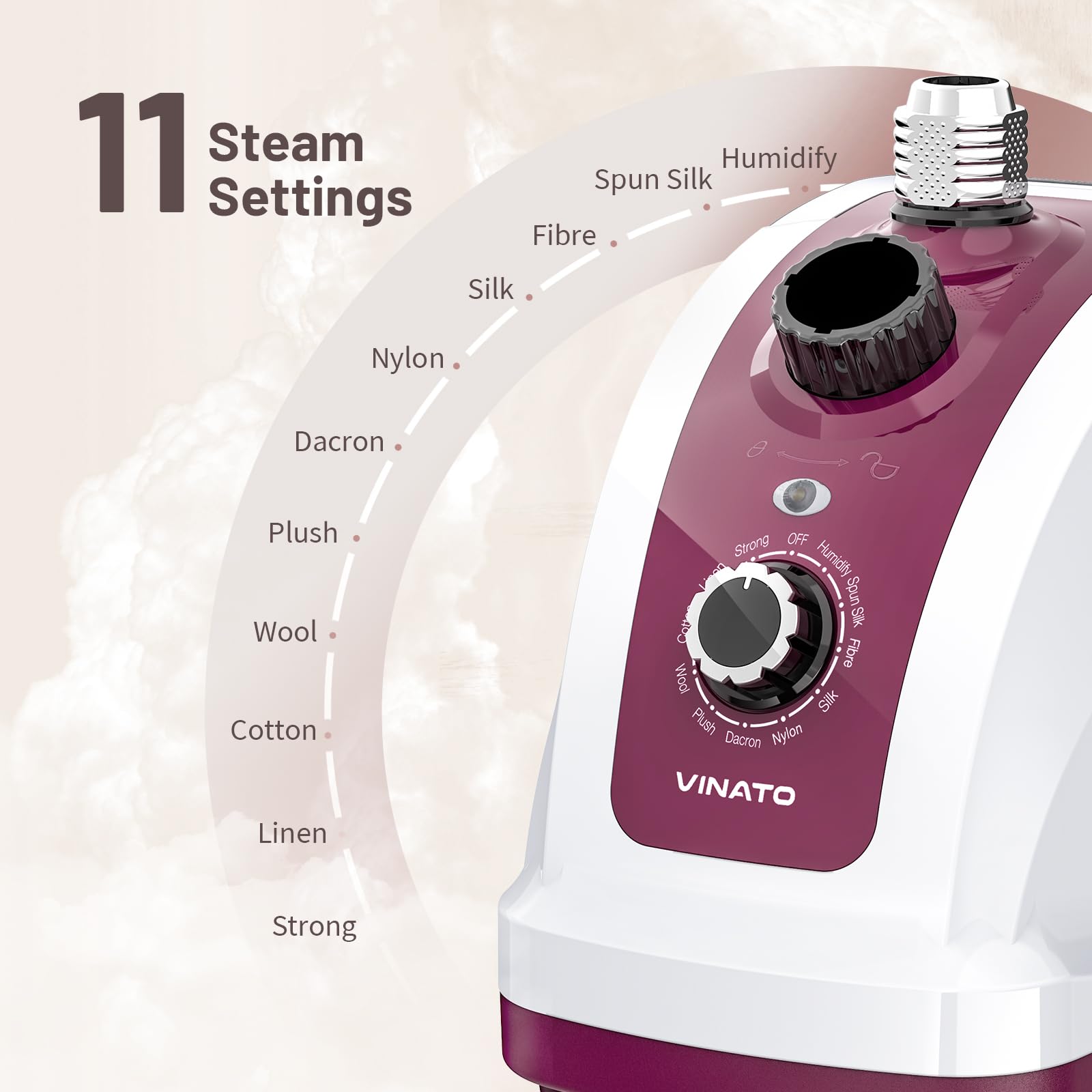 VINATO Plancha Vertical Vapor, Plancha de Vapor Vertical con Depósito de Agua de 1,35 Litros, 11 Funciones de Vapor Vaporizador Para el Cuidado de la Ropa