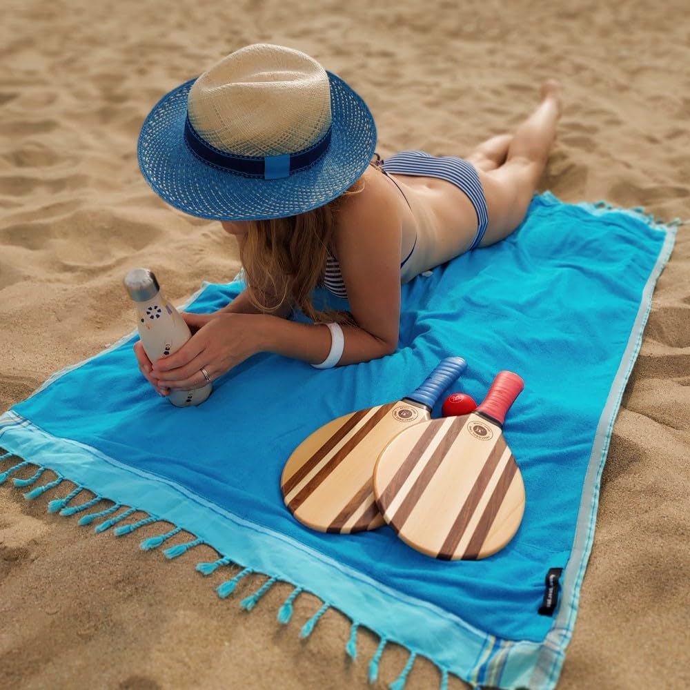 Raquette de Plage | Frescobol Beach Tennis | Jeu de Plage Bois | Jeu de Raquette de Plage Pro | Set Raquettes Frenchie 2 Raquettes 2 balles 1 Sacoche néoprène