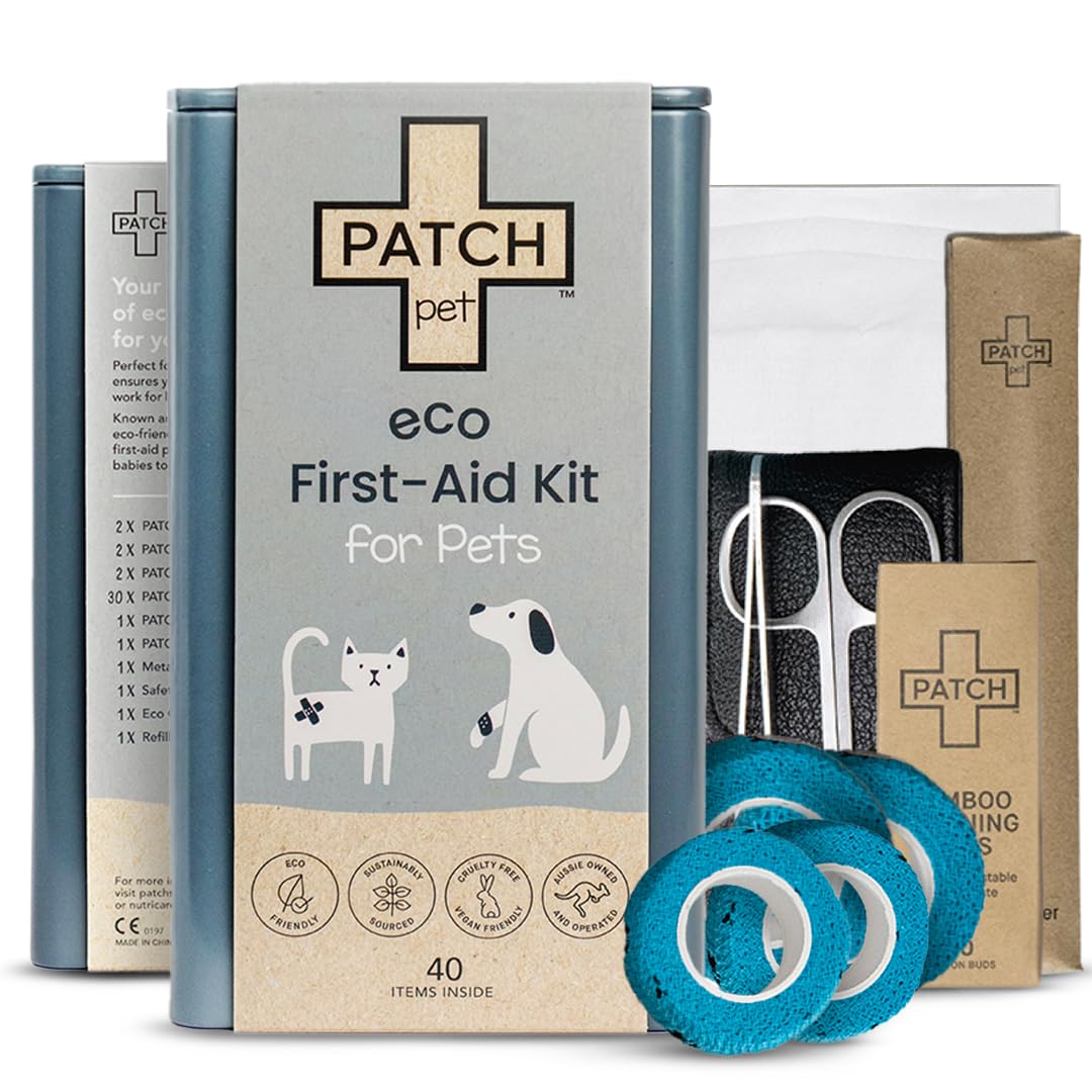 PATCH Eco Pet First Aid Kit for Dogs and Cats. Cat and Dog First Aid Kit with Bandages, Gauze Pads, Tweezers, Scissors, Dog Tick Remover &amp;. Glove. Emergency First Aid Kit for Animals Including Puppy