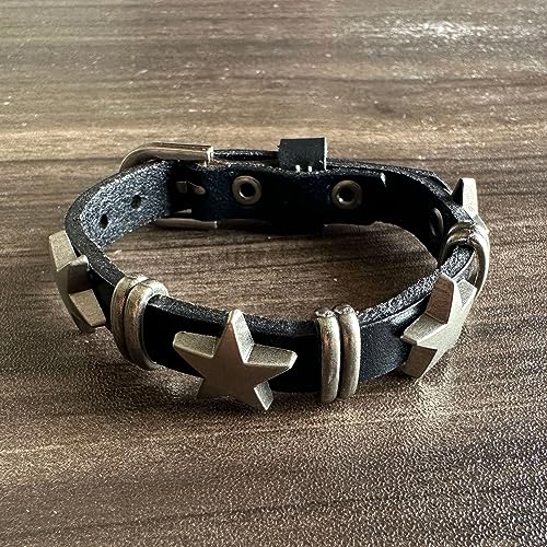 Punk Rock Alloy Star Studded Bracelet Belt Buckle Wristband Leather Cuff Bracelet2