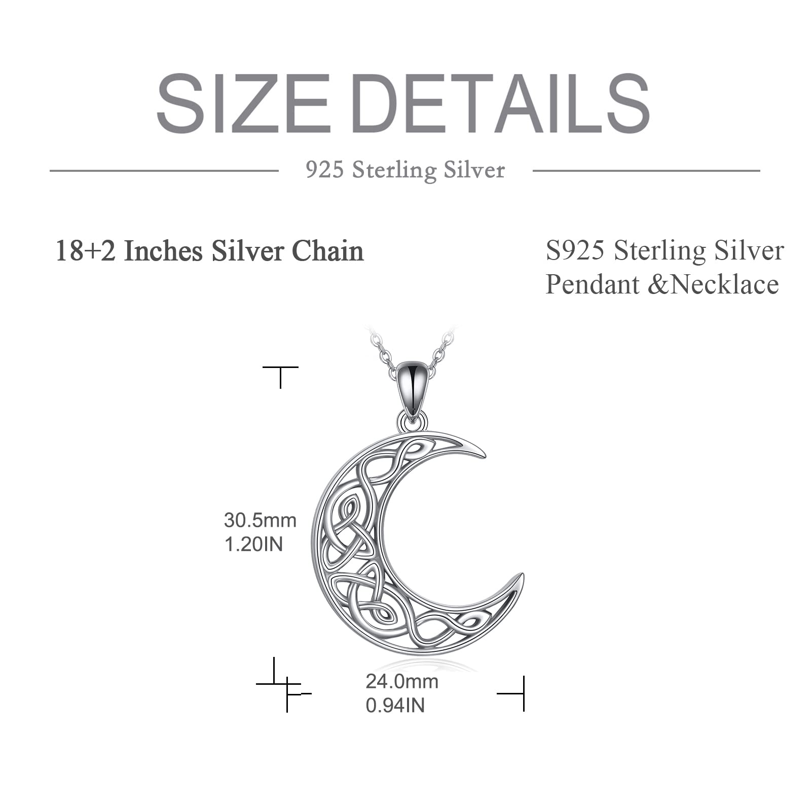VONALA Keltischer Knoten Mond Halskette 925 Sterling Silber Mond Anhänger Kette Irland Schmuck Geschenke für Damen Mädchen