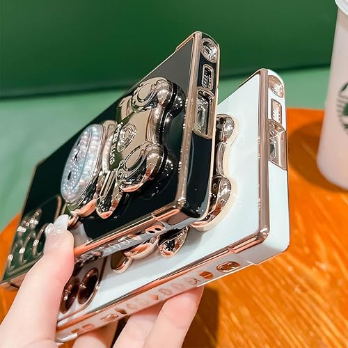 Miniatura 7 de Bonita funda compatible con Samsung Galaxy S22 Ultra de 6.8 pulgadas, cuentas de lujo de color dorado 3D con soporte de oso de dibujos animados para