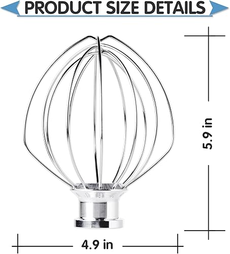Miniatura 7 de K45WW - Accesorio para batidora KitchenAid de 6 hilos para batidora de pie inclinable de 4.5 y 5 cuartos de galón, agitador de crema de huevo,