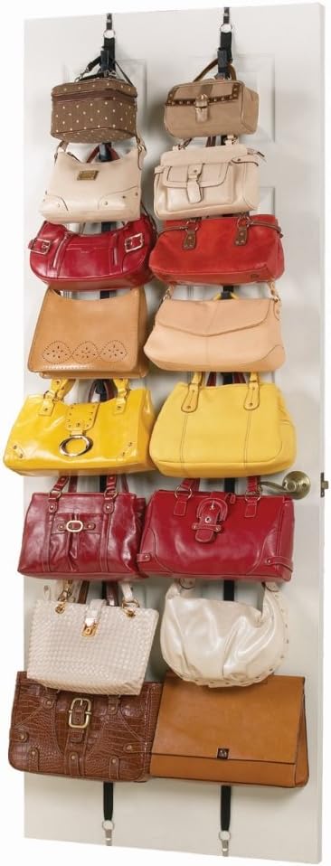 Purse Rack Over the Door Closet Organizer 2 pack for Bags & Handbags. Best Bag Holder Storage for Purses with Doors Crossover System with a Hook for Each Bag.Ideal Organization instead of Hangers