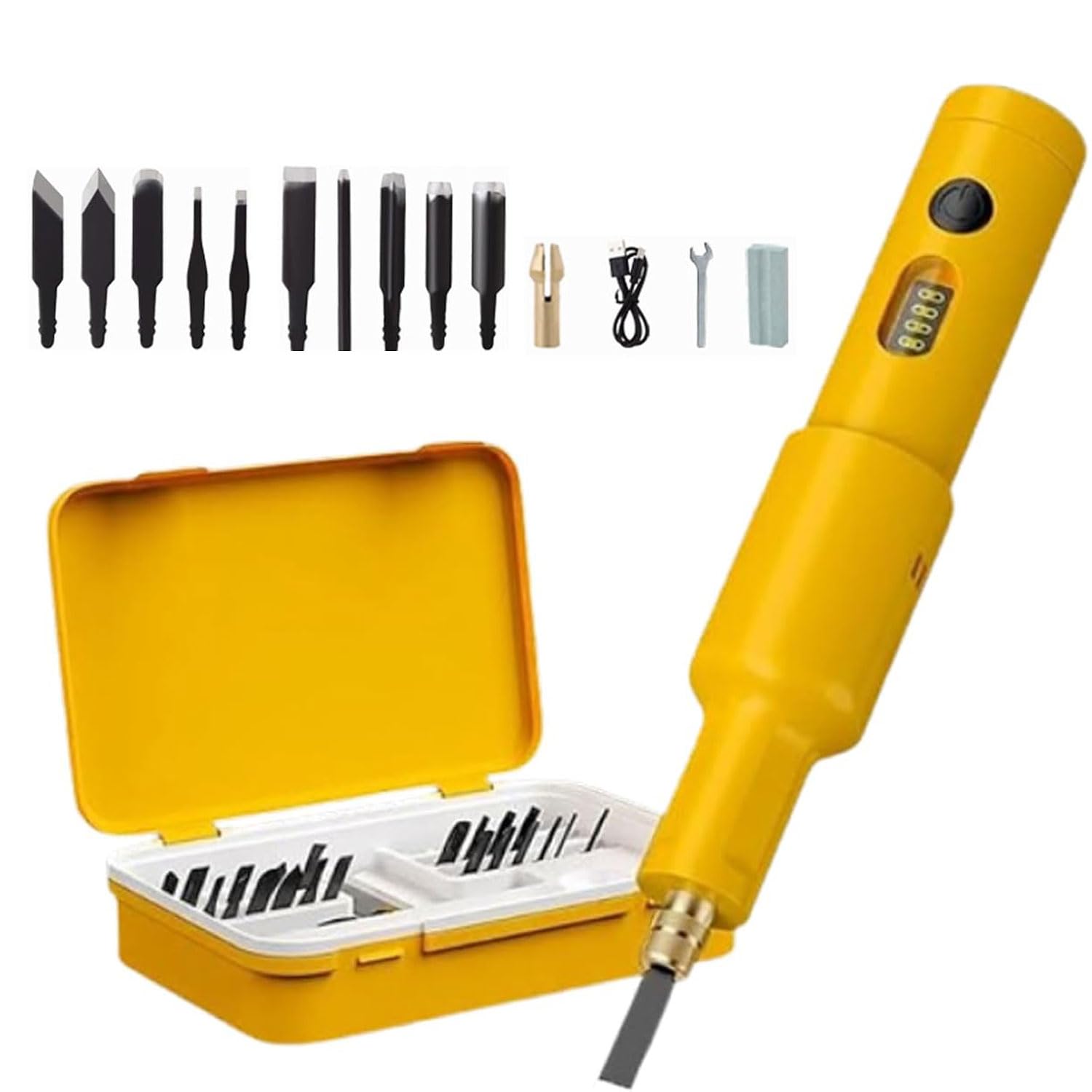 Electric Carving Tool Set, 40W Wood Chisel Kit, Elektrisches Schnitzmesser-Set, Kabellos wiederaufladbar Holzschnitzmeißel-Set, Handheld elektrischer Meißel für Holzarbeiten und DIY Crafts (10 Head)