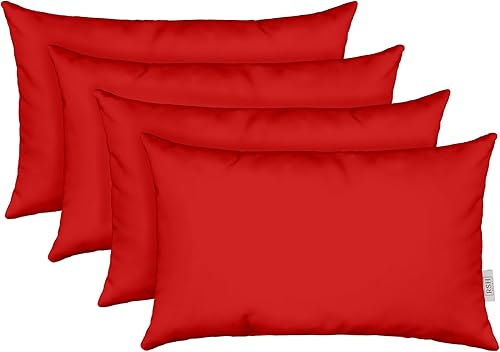 RSH DECOR Sunbrella - Juego de 4 almohadas decorativas para interiores y exteriores, color rojo jockey