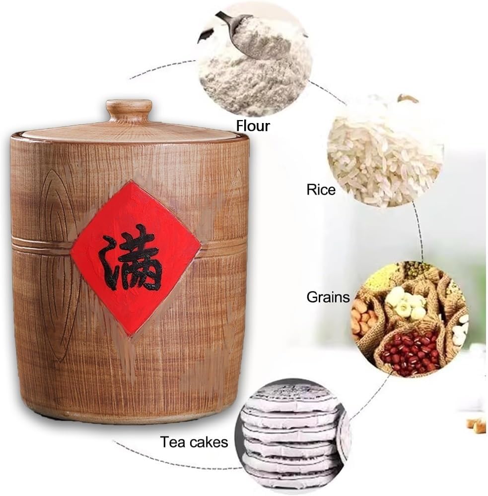 Ceramic Rice Jar, Sealed Rice Dispenser, Kitchen Storage Container for Grains and Flour, Household Ceramic Rice Storage Solution, Ideal for Grain Organization