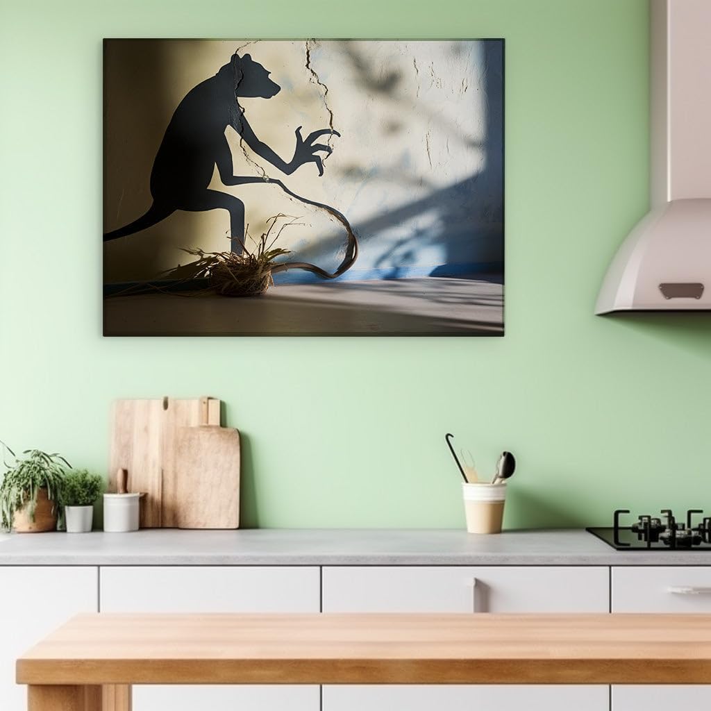 Canvas for Living room. Shadow Play or Reality? Unraveling the Illusion of a Monkey and Its Mysterious Nest, 27 x 18 inch Canvas Wall Art - Contemporary Masterpieces - Modern Home Decor