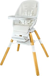 TruBliss Turn-A-Tot 아기 및 유아용 하이 체어, 2 in 1 목재 휴대용 아기 피더 또는 조절 가능한 어린이 시트, 360도 회전, 탈착식 트레이 및 패드 (크림)
