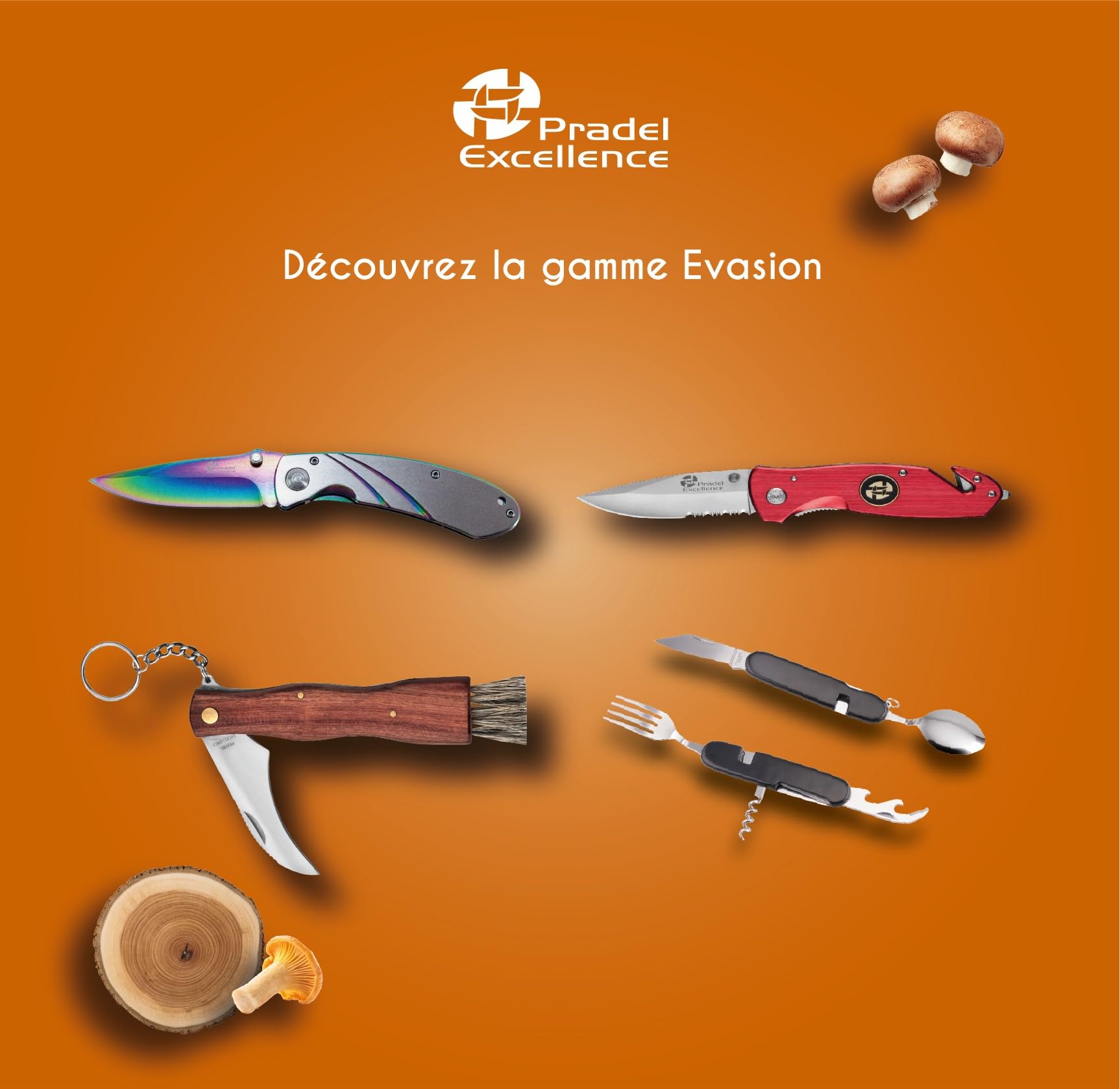 Pradel Excellence - PCOT006003 - Evasion - Couteau de Poche d'Intervention - Lame Acier Inoxydable - Manche Aluminium - Outil Multifonction Pratique et Durable