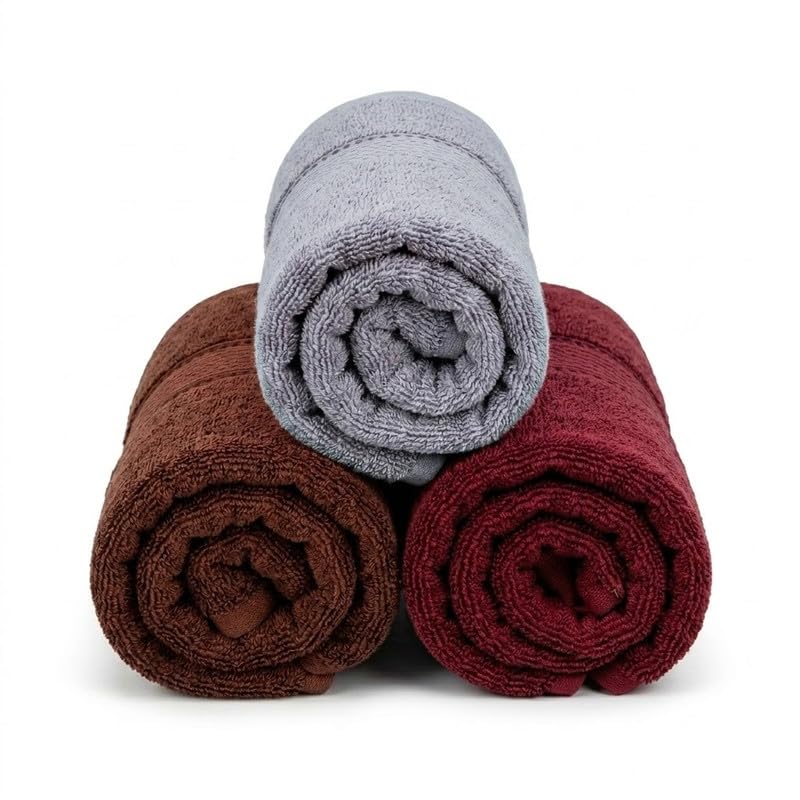 Image of TowelWala Premium Hand Towel Soft Absorbent Quick Dry (Brown /Maroon /Grey) | Premium 550 GSM cotton with woven border-quick drying and perfect for bathroom, kitchen, gym, and travel.
