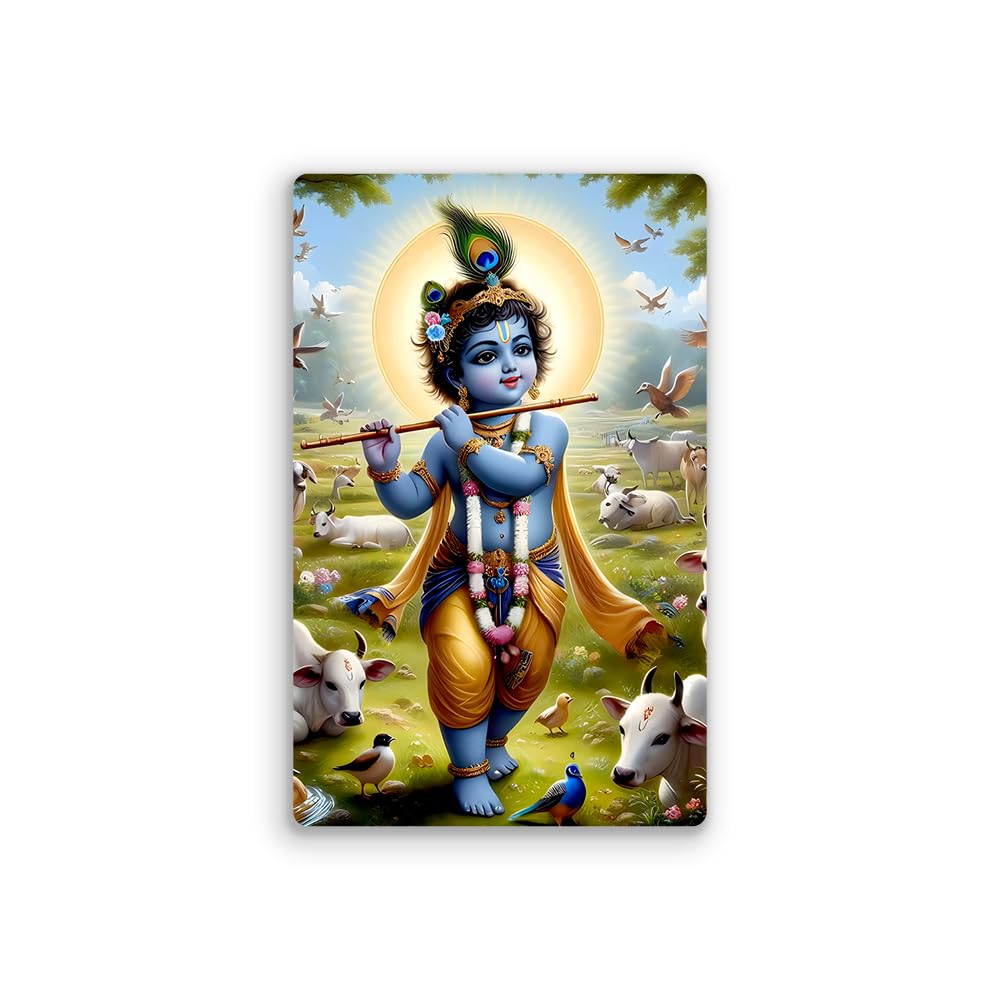 EVERCAREGIFTS Bal Krishna Fridge Magnet Kanha Kitchen Decor Home Decoration Krishna Photo Digital Fridge Magnet Home Decoration Religious Return Gift Size : 8.2 x 5.2 Cms