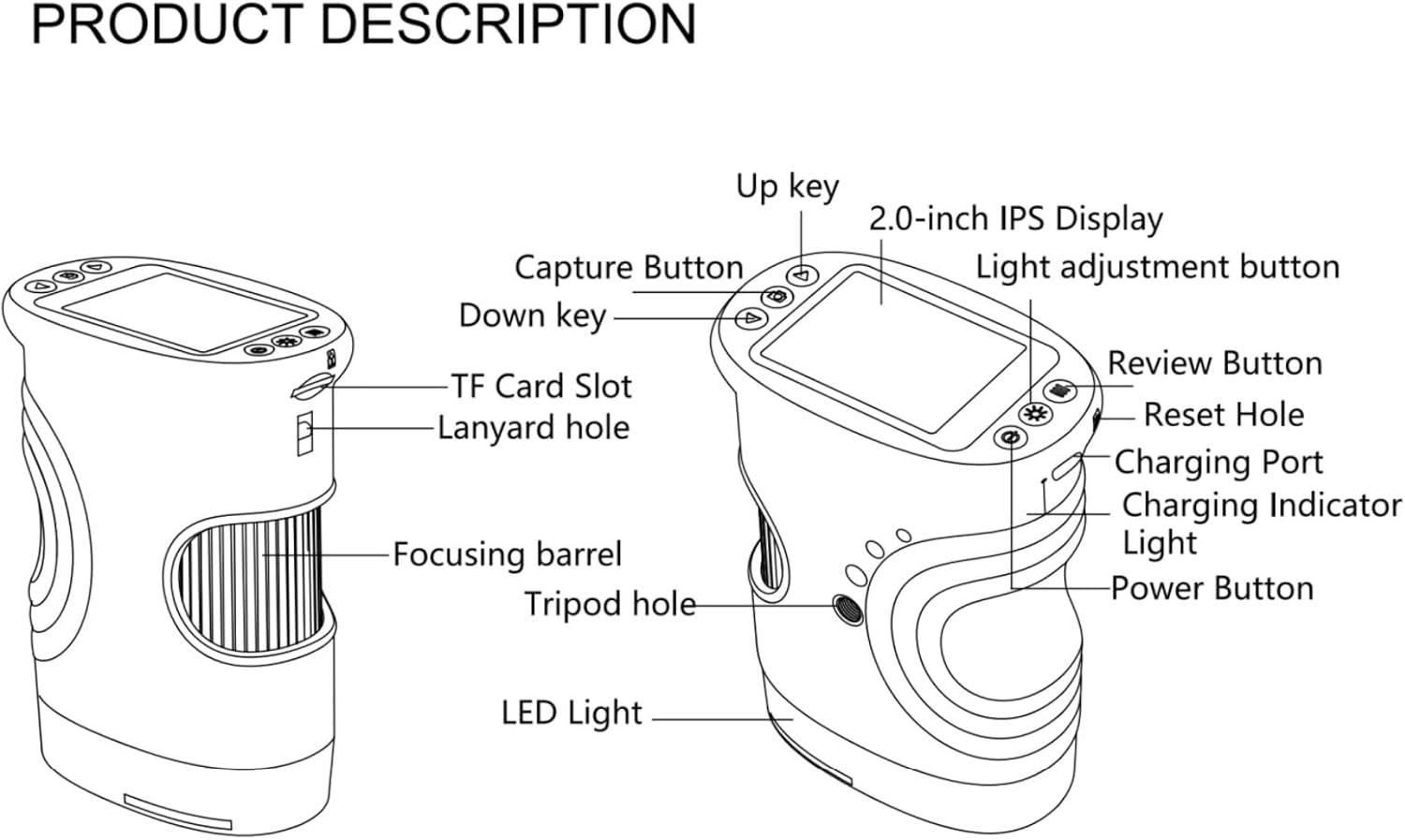5V 1A Type-C Handheld Digital Microscope with 2" IPS Color Screen 1000X Magnification Support PC Real-time Transmission