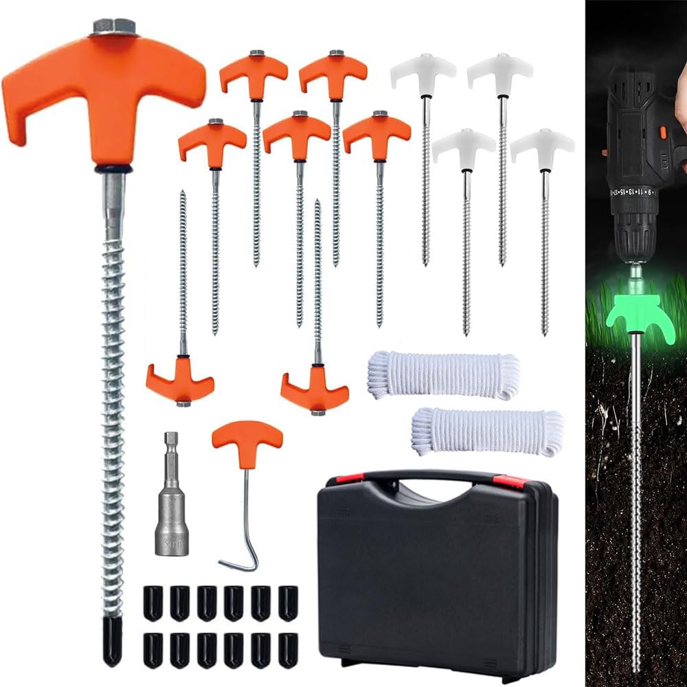 12 Picchetti Per Tenda A Vite 20 Cm - Robusti, Filettati, Per Terreni Duri, Prati E Boschi - Accessori Da Campeggio Arancioni - 2