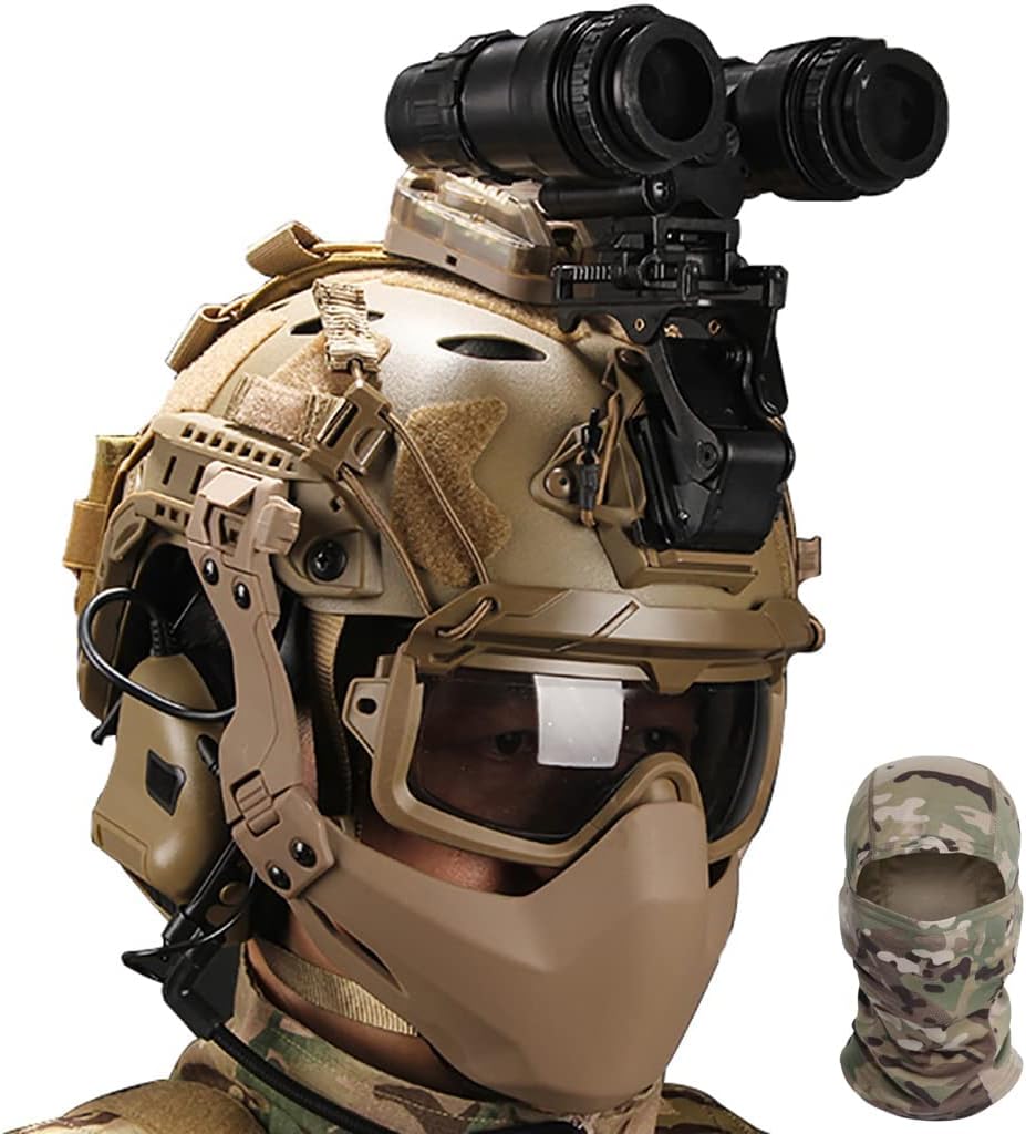 Tactical Helmet Set, Fast Helmet with Airsoft Mask, Pickup Noise Canceling Headset, Paintball Goggles and NVG Model for Outdoor Hunting CS Airsoft Game J