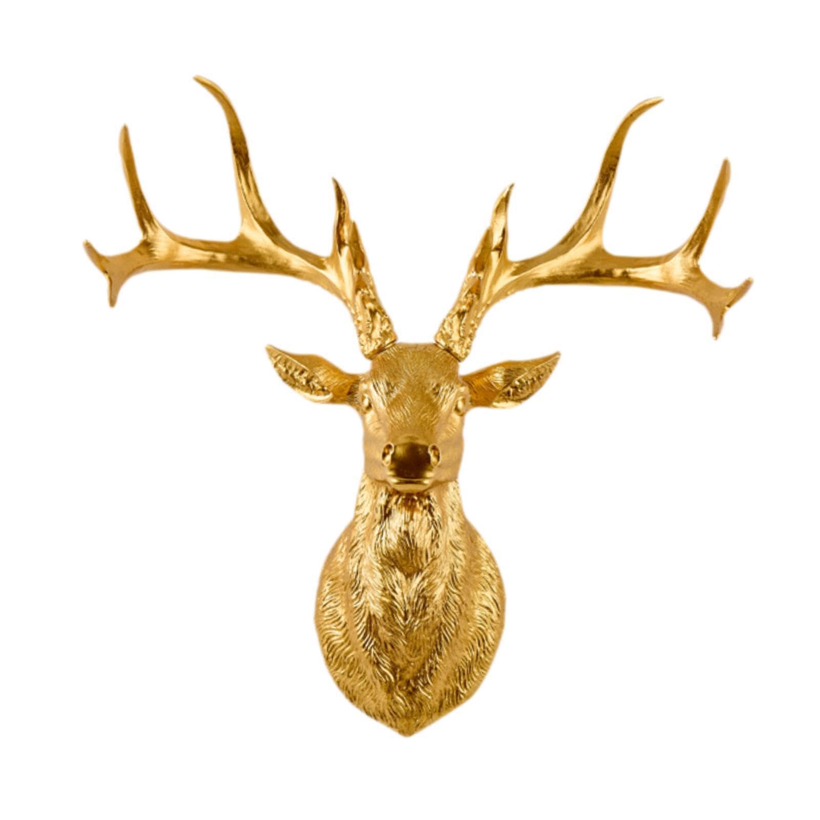 ALCXAZS Artful Deer Head Wall Hanging Decoration Unique Piece Beautifully Crafted Enhancing Any Space In Living Room Bedroom Dining Room And Parties Farmhouse, gold, 31x17.5x30cm