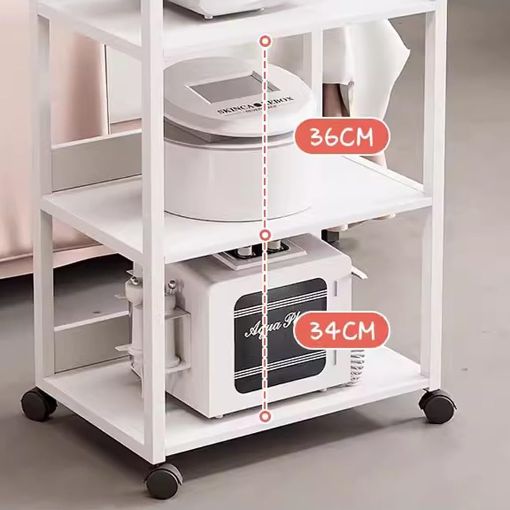 Carrito con Ruedas para salón de Belleza, Carrito móvil con Ruedas, Carrito de Esteticista, Carrito de Almacenamiento para masajes, tratamientos faciales, Tatuajes, Carri(Talla única Blanca)