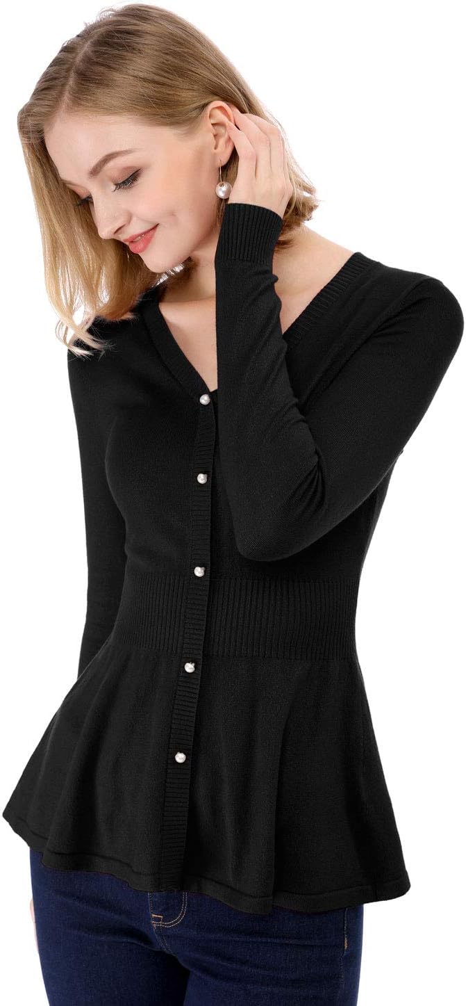 Allegra K Women's Peplum Sweater Ribbed V Neck Long Sleeve Knit Peplum Tops - Image 3
