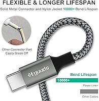 Vista 5 de etguuds Cable USB tipo C largo de 15 pies, USB A 2.0 a USB C, cable de carga rápida trenzado de nailon, cordón cargador compatible con Samsung