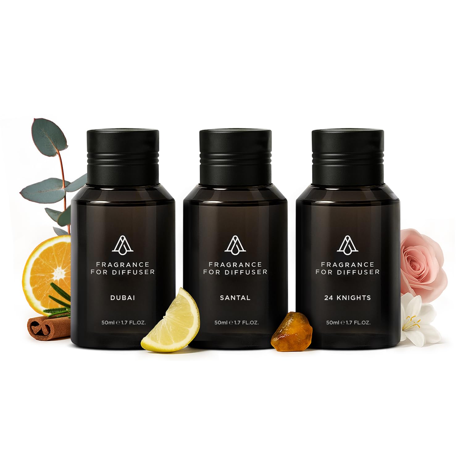 AromaPlan The Bestsellers Set, Dubai, Santal, 24 Knights - Top Picks Set Collection- Gift Set, USA Fragrance- Luxury Aroma & Hotel Fragrance Diffuser Oil- USA Made (3 Pack/ 1.7 fl.oz (50 ml)