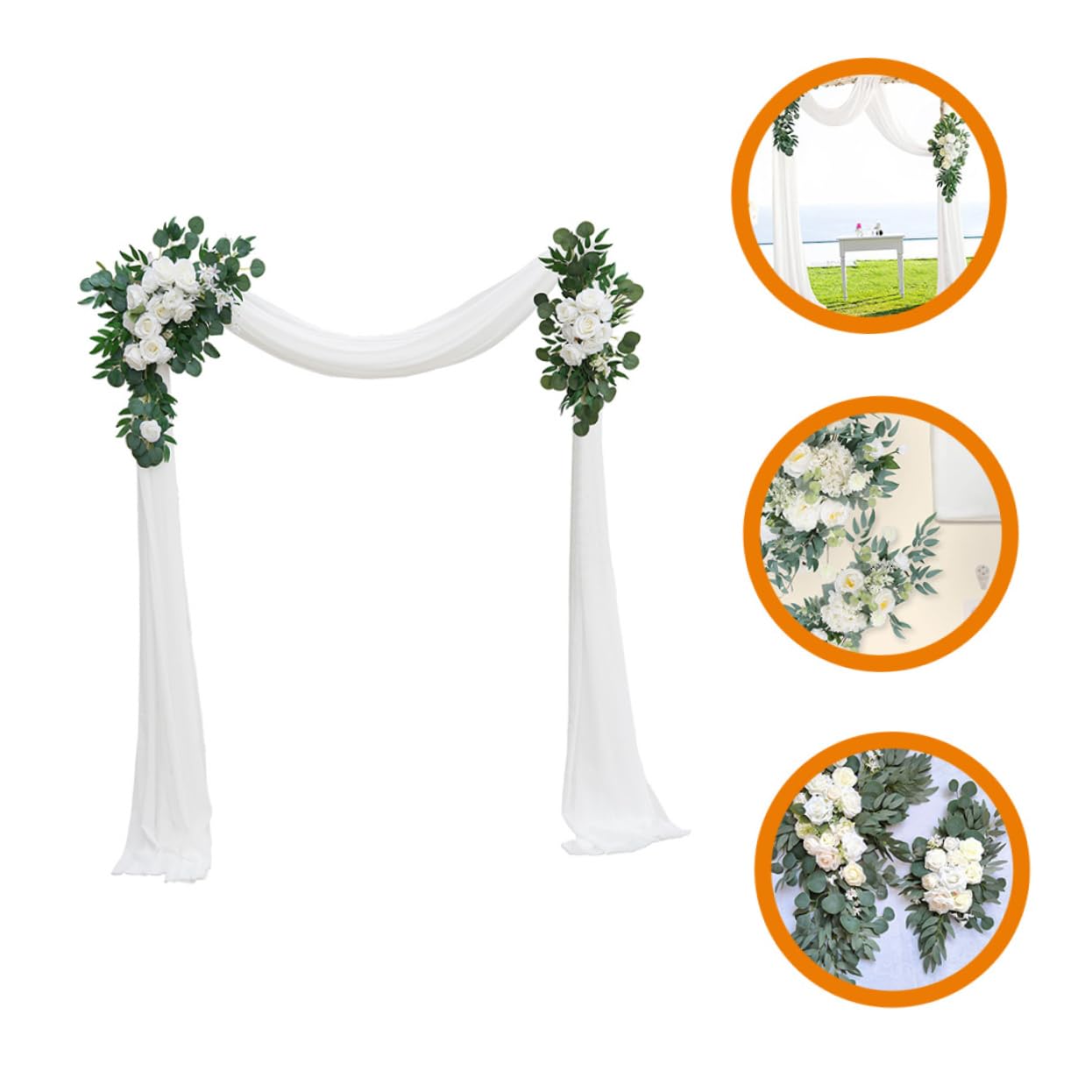 BESTOYARD Elegantes Hochzeitsblumen Satz mit Kunstblumen für Grabgestecke Weißer Blumengirlande und Gauze für Hochzeitsbogen und Zeremonien im Freien