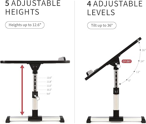 Miniatura 3 de Mesa de cama para laptop, escritorio de regazo portátil, se adapta a portátiles de hasta 17 pulgadas, altura ajustable y patas plegables