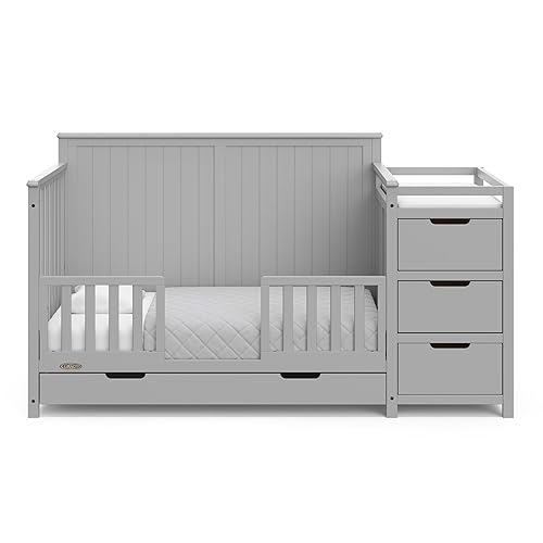 Miniatura 14 de Graco Hadley 5-in-1 Convertible Crib & Changer (Pebble Gray) – GREENGUARD Gold Certified, Fits Standard Crib Mattress, Converts to Toddler Bed and
