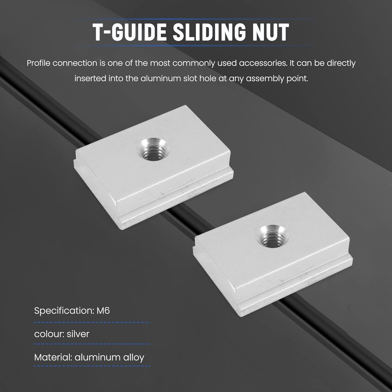 6Pcs M6 T-Track Slider Sliding Nut Aluminum Alloy T Slot for Profile Woodworking Tool Fastener