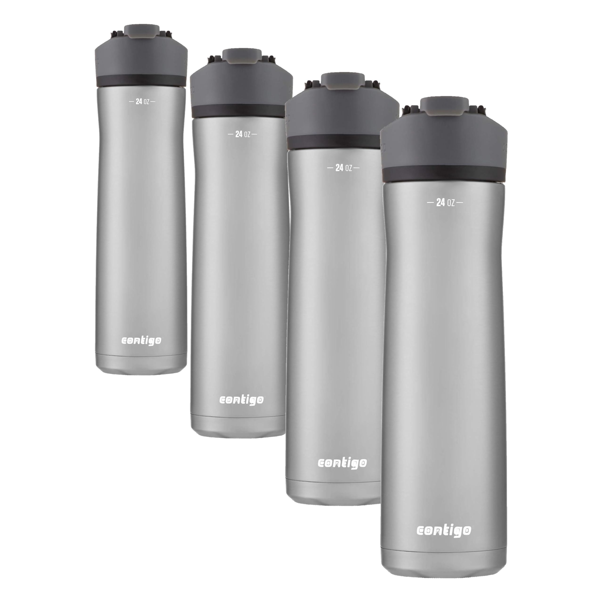 Contigo Water Bottle Vacuum-Insulated Stainless Steel 24oz | AUTOSEAL Technology | Cold 24 Hours | Button Lock | Pack of 4